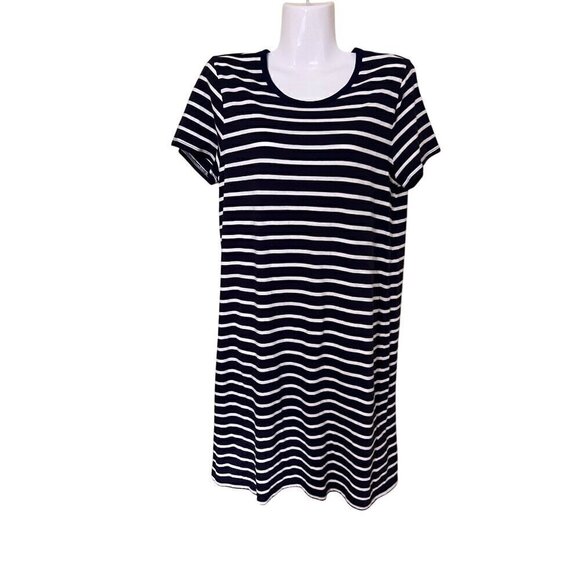 J. Crew Re Imagined Navy White T Shirt Dress Medium Vacation Substainable - Picture 1 of 11
